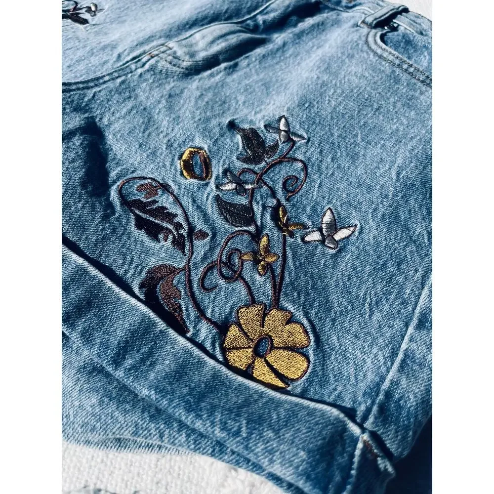 Lord Of The Rings Floral Embroidered Mom Denim Short Cottage Fairy Goblin Size 9
